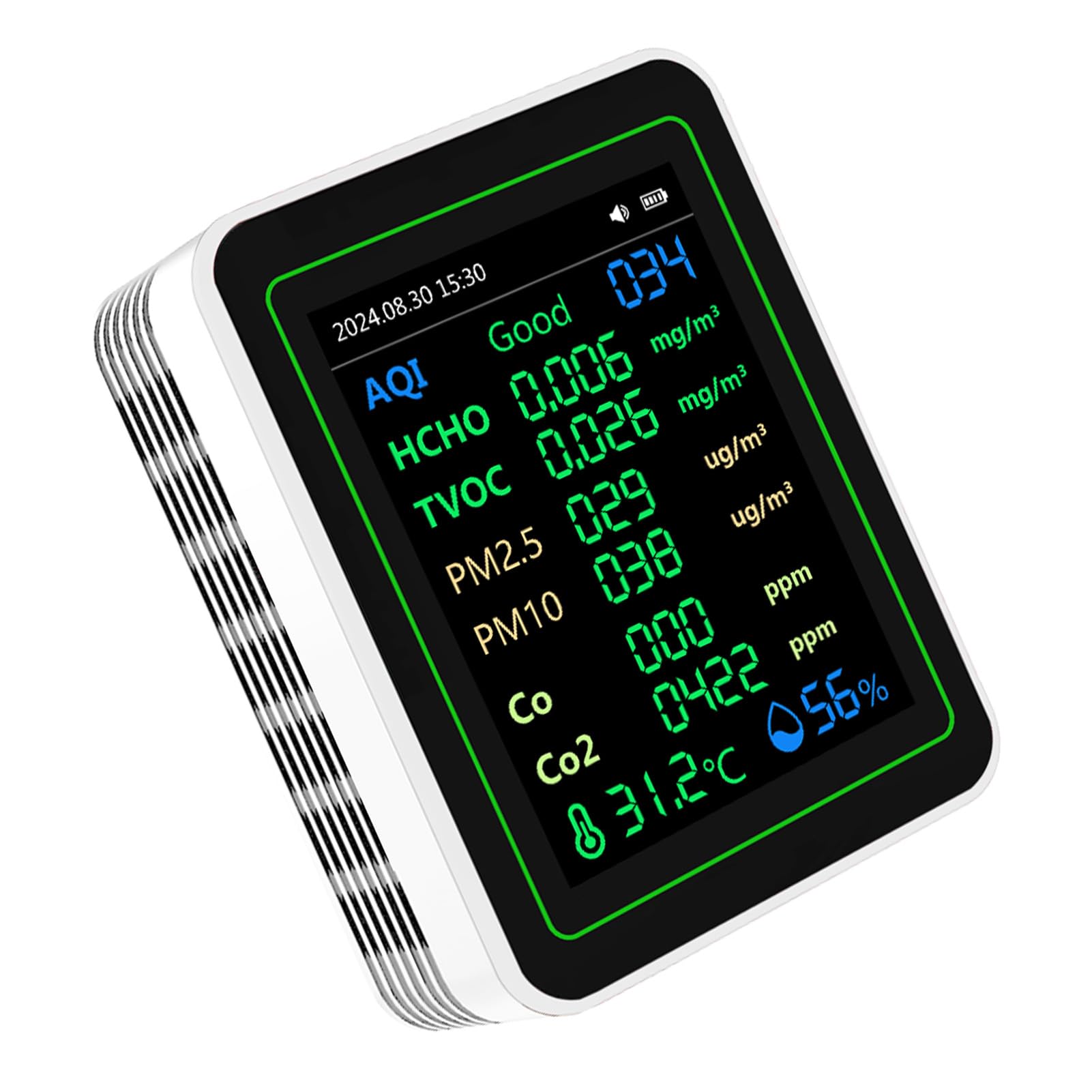 Jeffergarden Rilevatore di CO2 per Monitoraggio della qualità dell'aria con Rilevamento HCHO TVOC PM2.5 PM10 e Schermo TFT per Ufficio Domestico e Viaggi in Auto (WHITE)