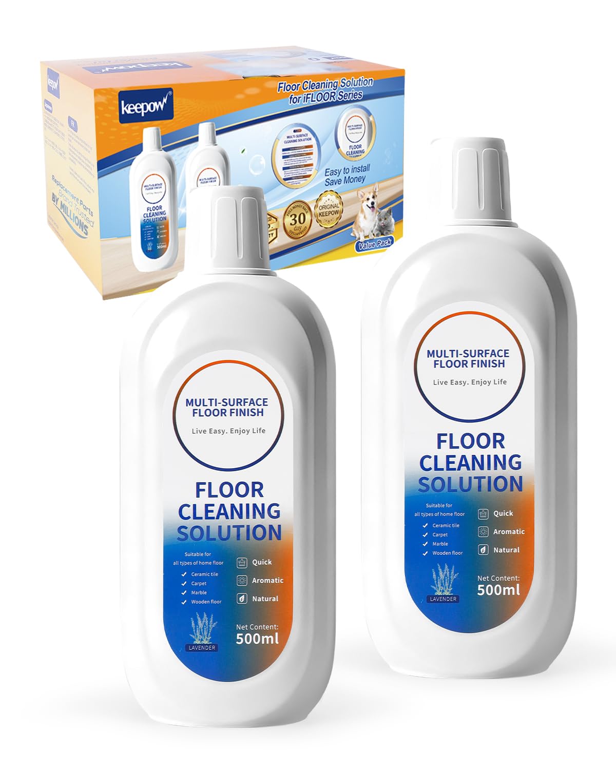 KEEPOW 2 Pack Floor Cleaning Solution for Tineco, Lavender Scent, Deep Cleans Multiple Hard Floors for iFLOOR Series, FLOOR ONE S3 / S5 / S6 / S7 / S9 Artist Series Wet Dry Vacuum (33.8 OZ)