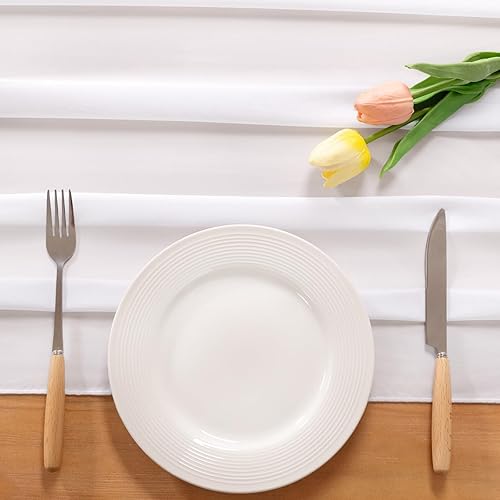 Miniatura 3 de Socomi Camino de mesa de gasa blanca de 10 pies, 29 x 120 pulgadas, camino de boda, decoración de Acción de Gracias, Navidad, despedida de soltera