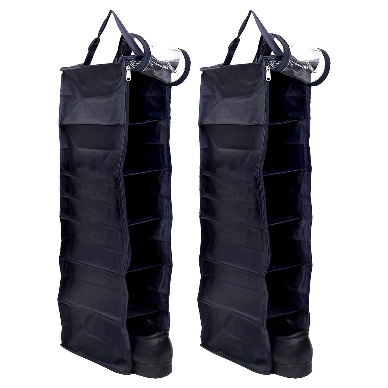 Kuber Industries 6 Shelf Hanging Shoes Organizer | Non Woven Foldable Closet Organizer | Wardrobe Organizer with Side Pocket |Pack of 2| Black-picture-18