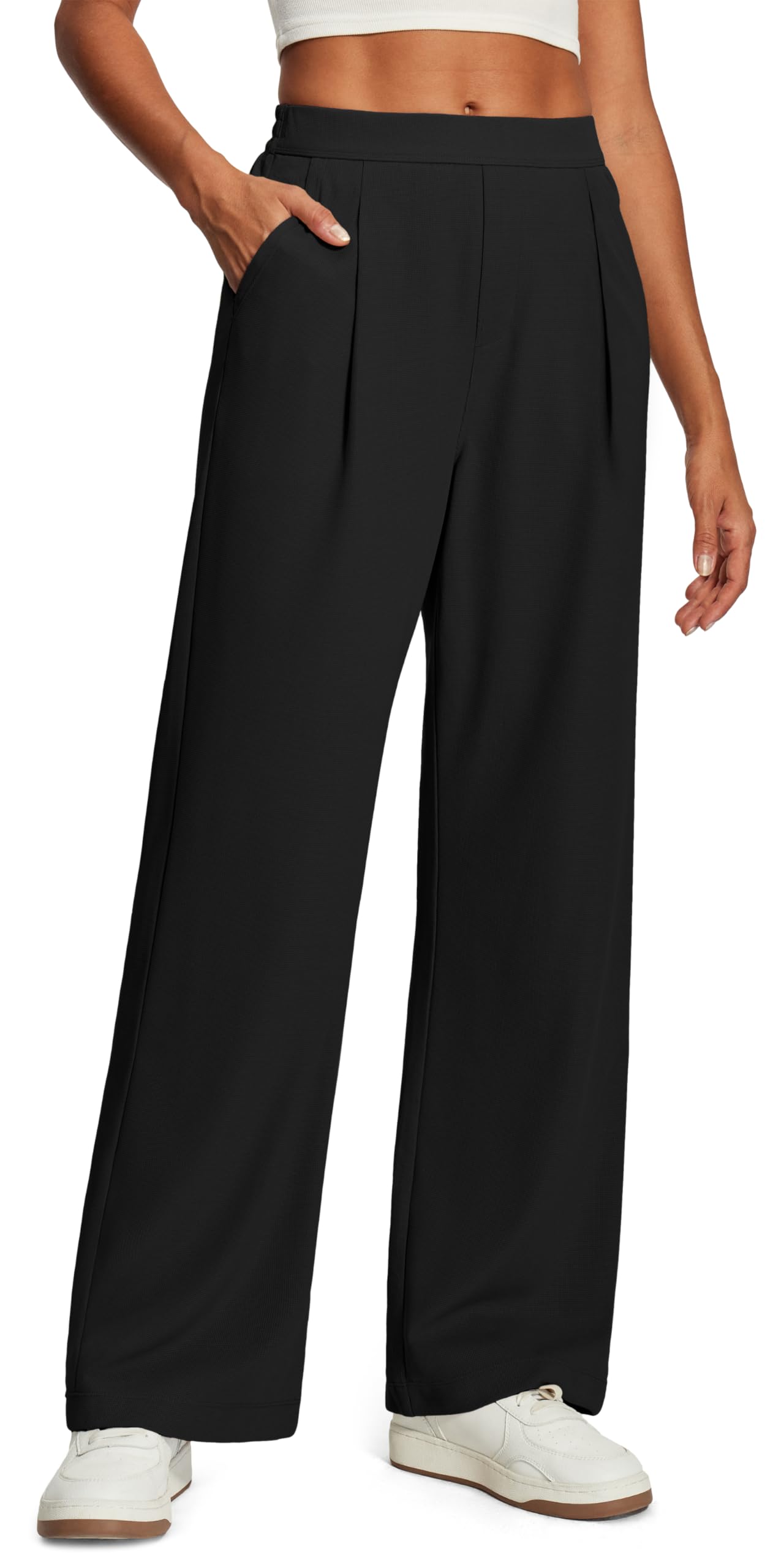 IUGA Wide Leg Pants Woman Pull on Dress Pants Women High Waisted Stretchy Work Pants Business Casual Trousers