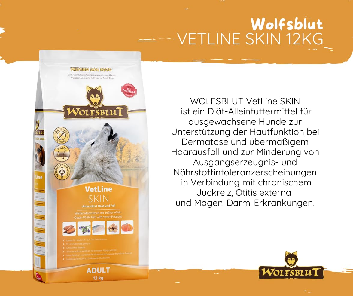 Wolfsblut Vetline Hundefutter - Skin & Coat, 2x12kg - Sparbundel, Sparpaket - inklusive Warnicks Tierfutterservice Hundesnack Goodie