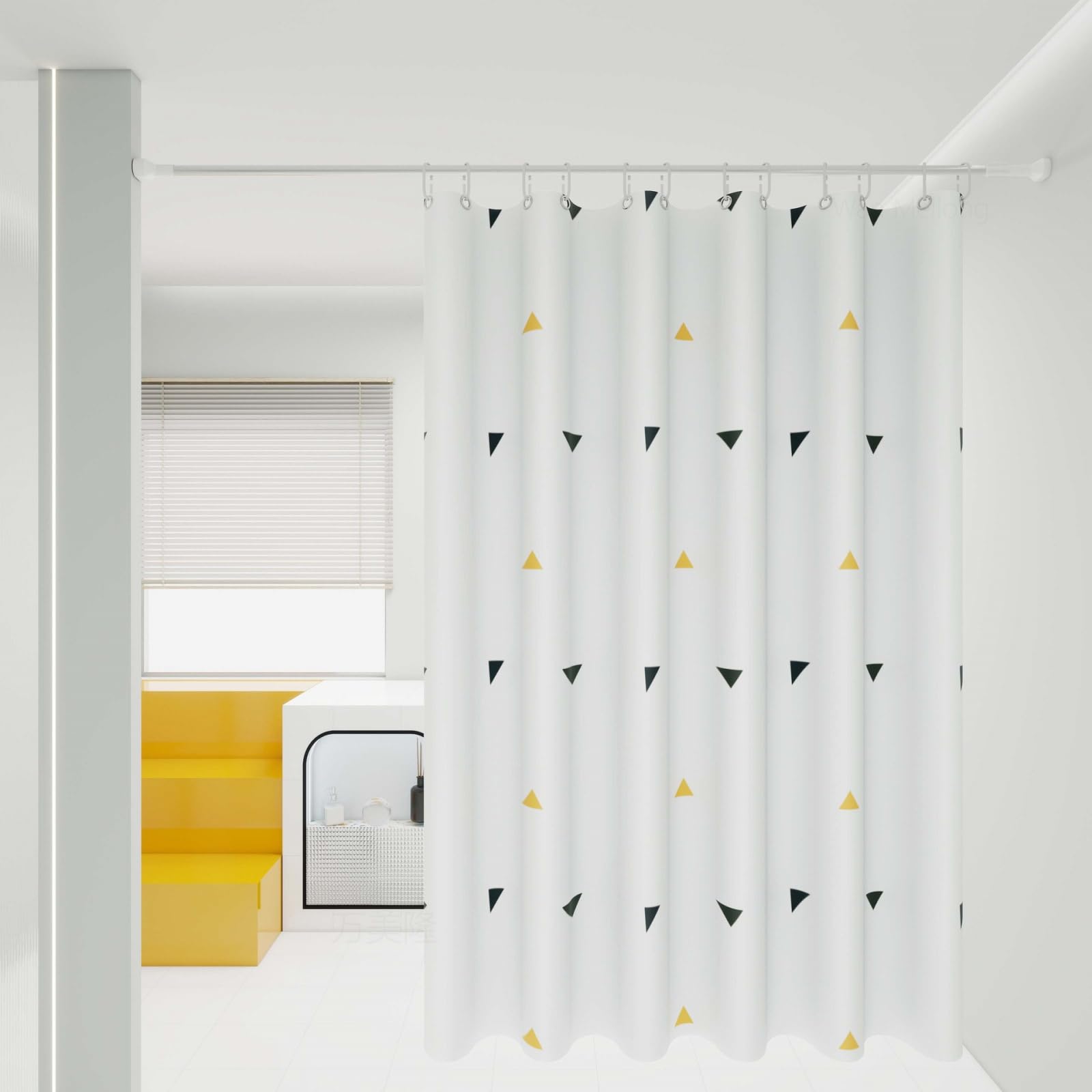 Rideau de douche anti-moisissure imperméable en tissu jaune et noir 180x200