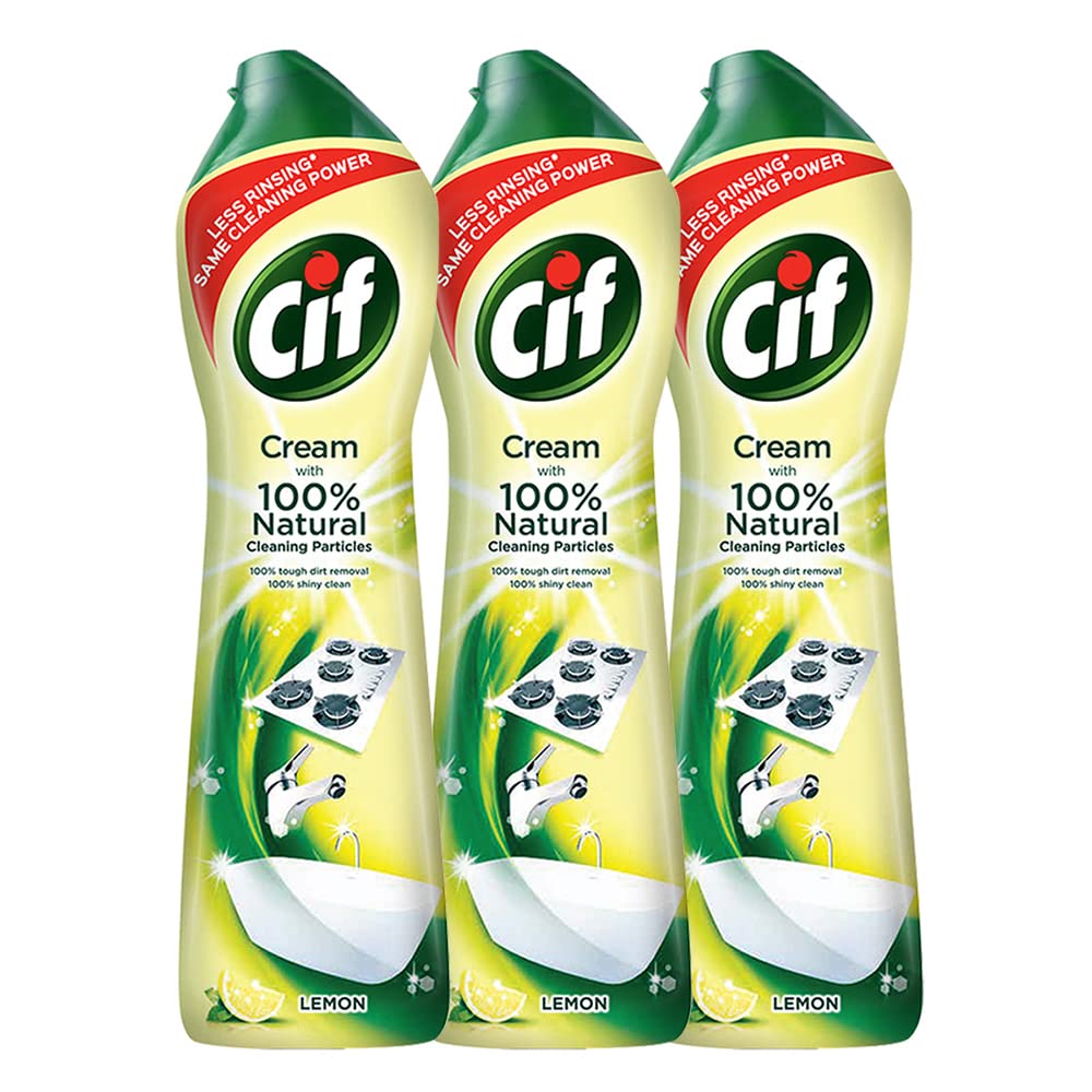 Lemon Surface Cleaner Cream for Kitchen & Bathroom |100% Dirt & Grease Removal With Natural Cleaning Particle For Shiny Surface | Imported |3x500 ml, Yellow