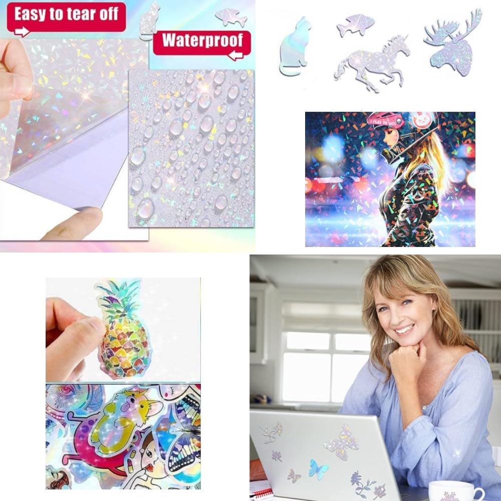 24 Fogli Adesivi Olografici FTXanty A4 - Vinile Trasparente, 4 Stili, Per Scrapbooking Fai Da Te - Foto 6