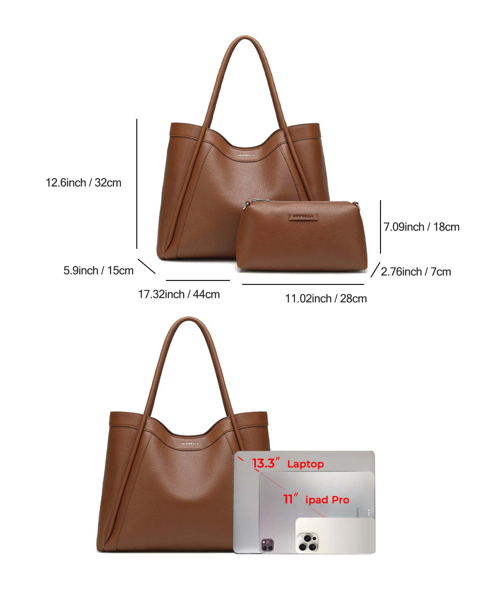 NEWBELLA Tote Bag for Women Vegan Leather Shoulder Purse Weekender Bag Shopper Handbag (Camel)