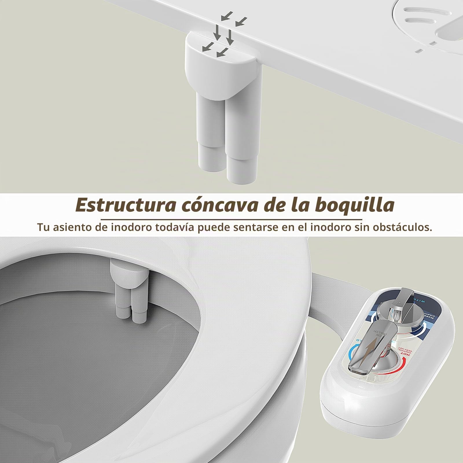 Bidet para WC Izquierda - agua tibia Bidet para Inodoro Bidet No Eléctrico, Ducha WC Adaptador Doble Boquilla. Inodoro con Chorro de Agua - Duchas Bidet Higienicas