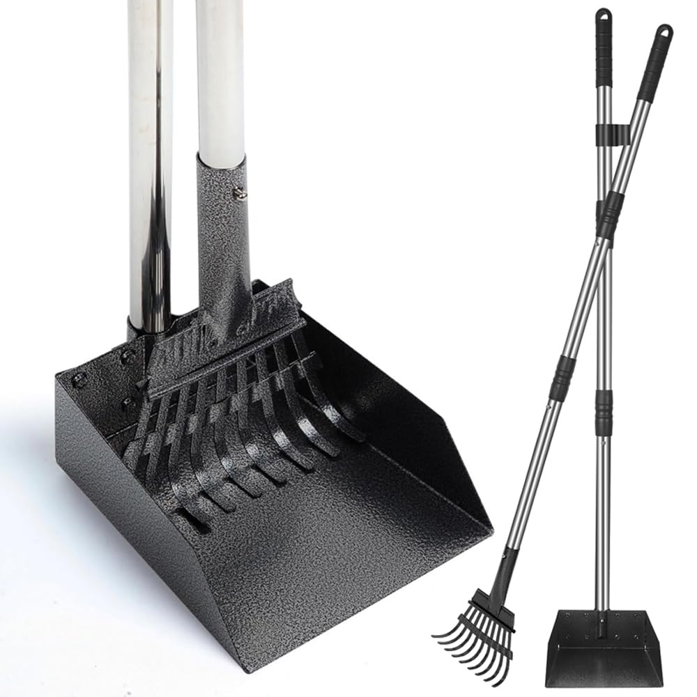 THALWEN Dog Pooper Scooper, Durable Dog Poop Tray and Long Handle Rake Set for Large Medium Small Dogs, Heavy Duty Pet Suppliers ((Rake + Pan) Medium Set)