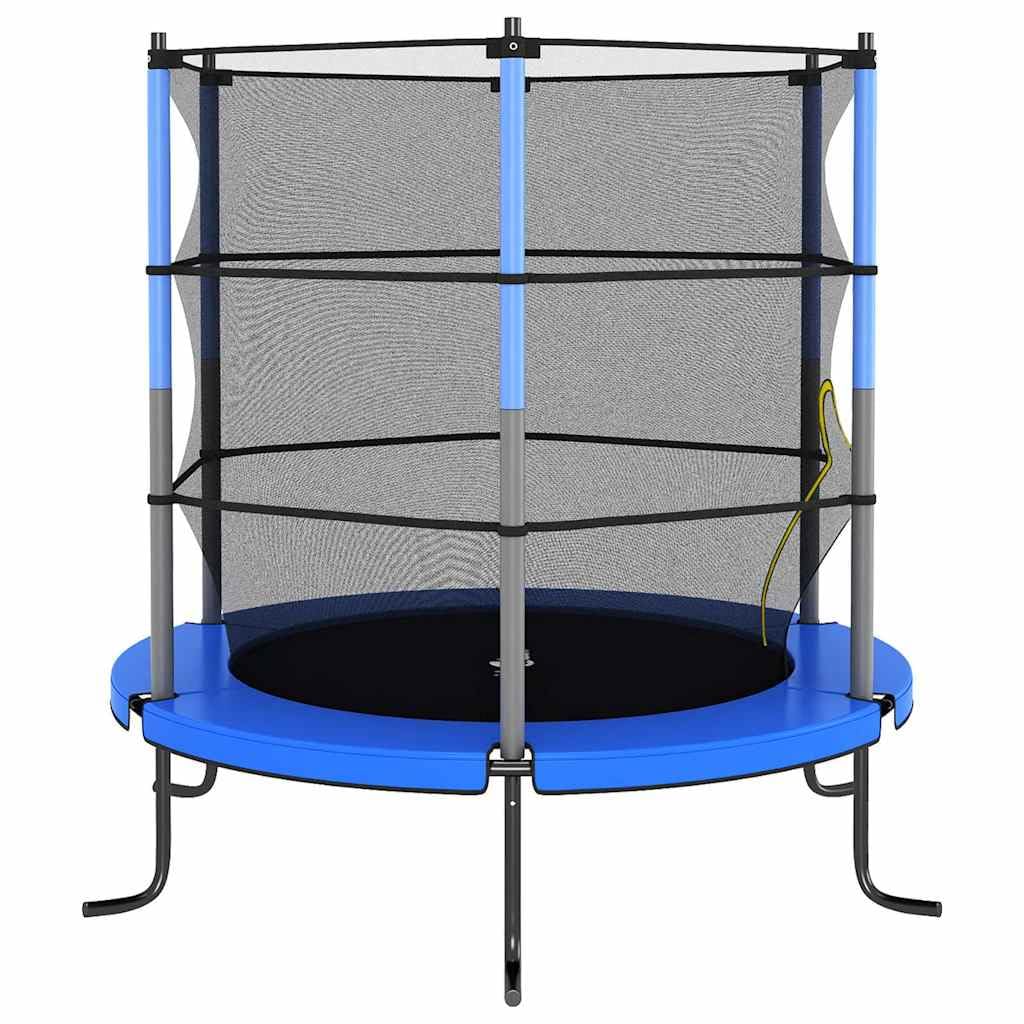 Trampolino rotondo con rete di sicurezza, 140 x 160 cm, blu, trampolino da giardino con copertura dei bordi, molla, scala e tappetino per salti, per giardino, terrazza, movimento, equilibrio