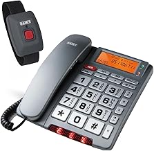 Telefono Fisso con SOS e Telecomando di Emergenza, Tasti Grandi e Parlanti, Display LCD Retroilluminato – Annuncio Vocale del Chiamante, Vivavoce, Rubrica fino a 30 Contatti – SAIET FAMILY TELE SOS