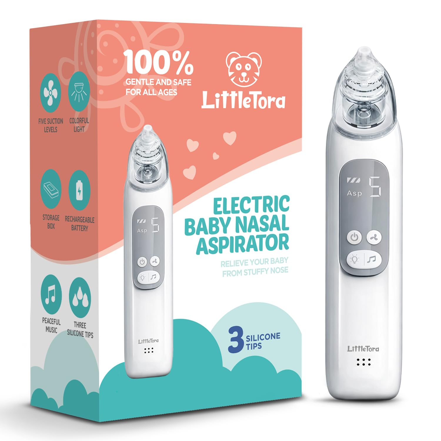 LittleTora Baby Nasal Aspirator - Rechargeable Electric Nose Sucker Baby Nose Cleaner - Toddlers Booger Mucus Sucker - Baby Vac Nasal Aspirator - Infant Booger Suction Removal Device