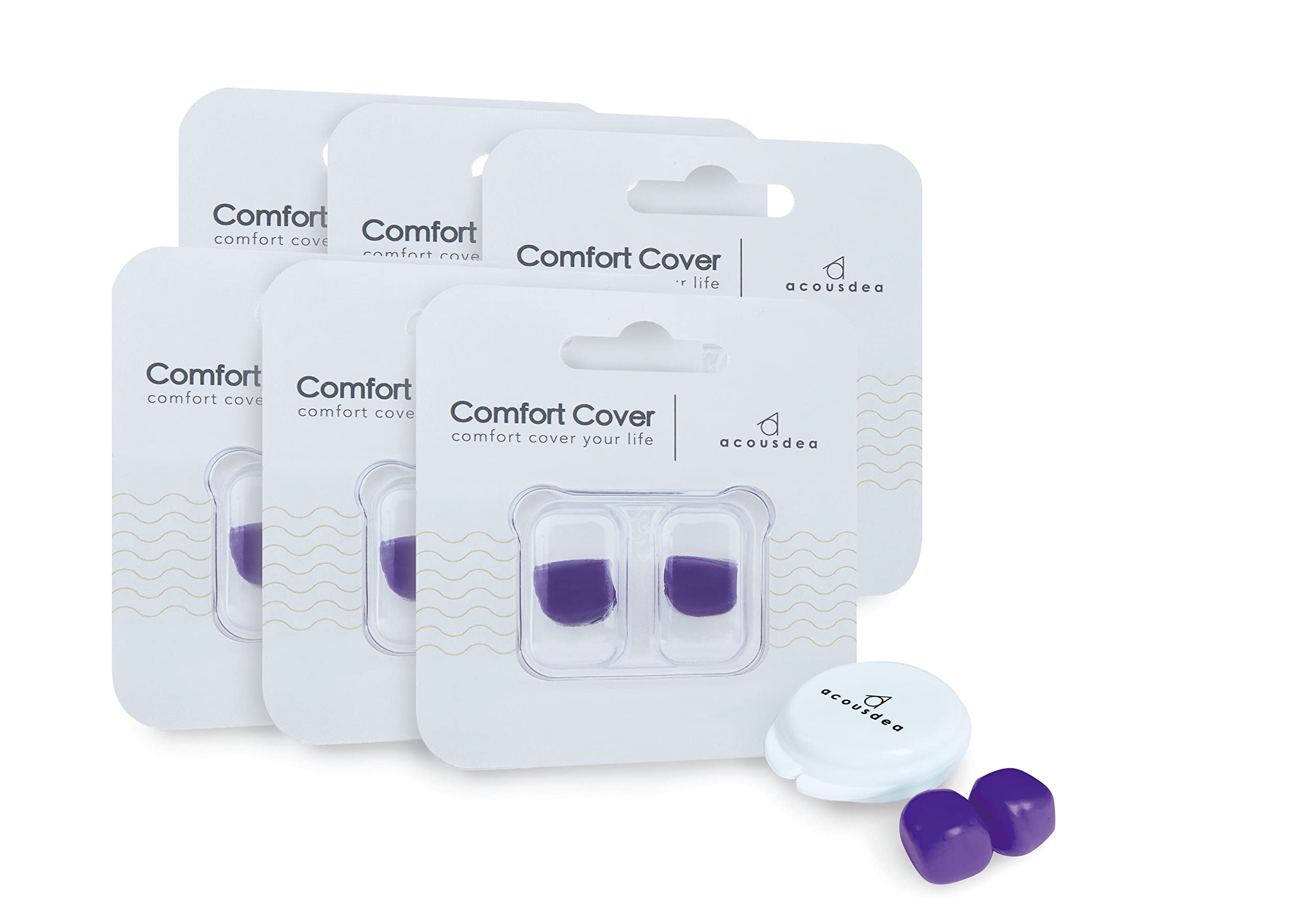 Ear Plugs for Sleeping, Acousdea Reusable Moldable Silicone Ear Plugs, Waterproof, Suitable for Snoring, Swimming, Working, Studying, Noise Cancelling up to 40 dBSPL, Purple with Carry Case, 6 Pairs