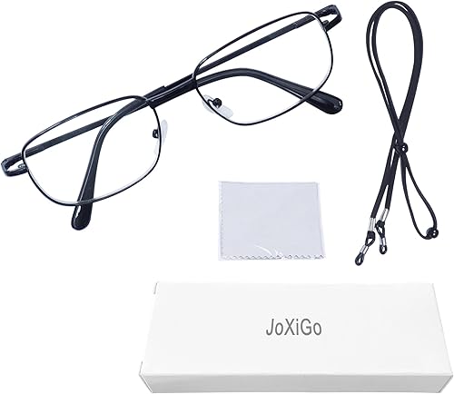 Miniatura 7 de JoXiGo Gafas de lectura para hombres y mujeres, marco rectangular de metal con bisagra de resorte cómoda + correa para gafas