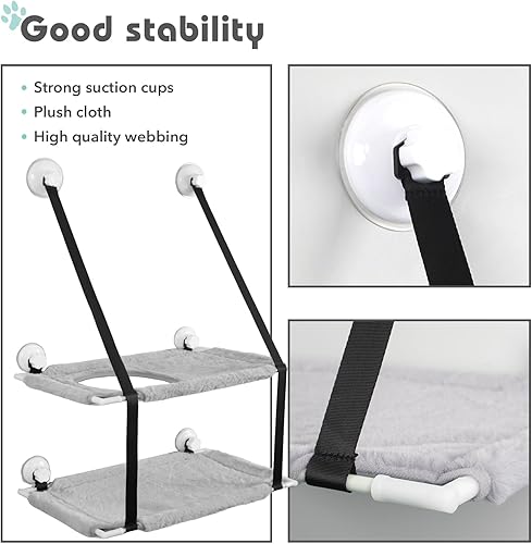 Miniatura 3 de Hamaca para ventana de gato, asiento de gato resistente, percha para ventana de gato para gatos de interior, bandeja individual y doble de
