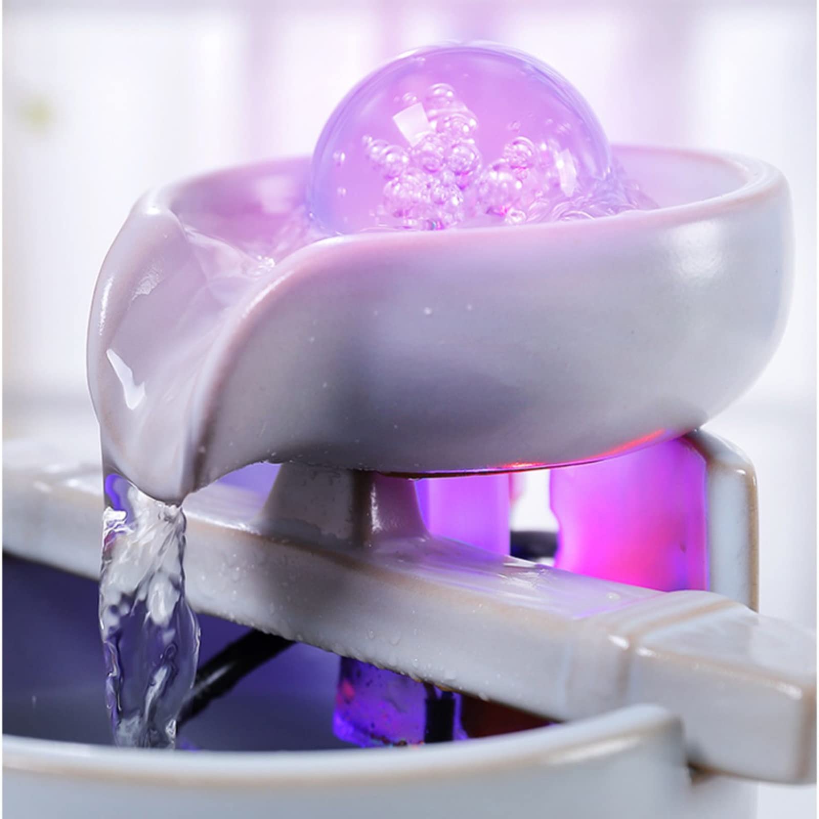 Fuente de Interior Mini fuente de mesa de cerámica for interiores Fuente de agua interior moderna for sala de estar, oficina o dormitorio con luces y bomba sumergible eléctrica, 6,4 pulgadas de alto F
