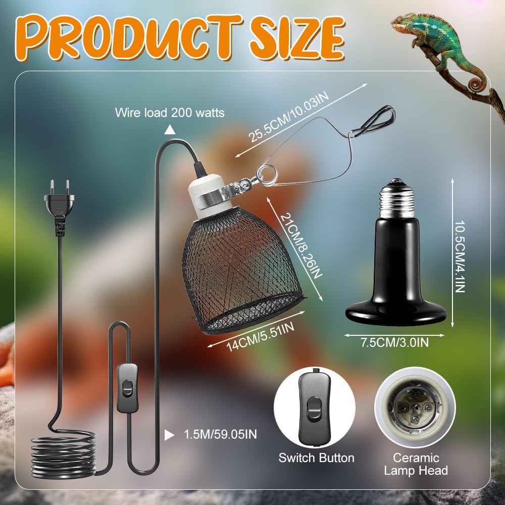 Reptilien Wärmelampe Mit Schutzkorb 50W - Keramik Heizlampe Für Schildkröten & Schlangen