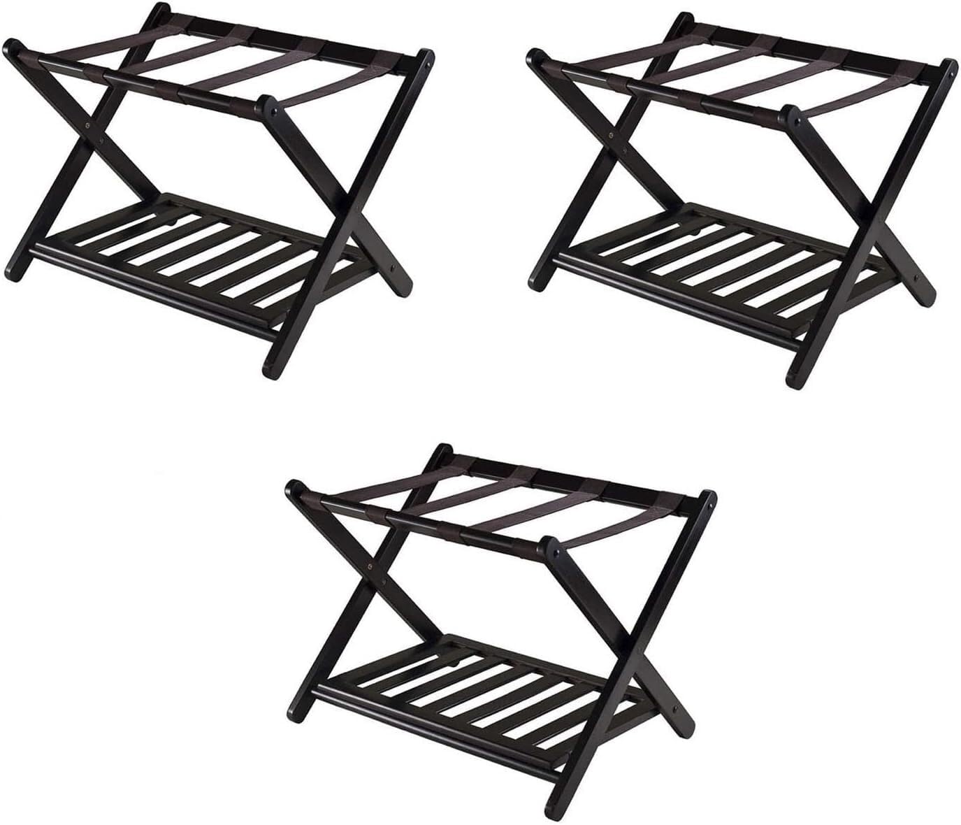 MSHGSKU Luggage rack 3pcs Hotel Luggage Rack, Foldable Bamboo Suitcase Rack with Storage Shelf, Practical Shoe Rack(Schwarz)