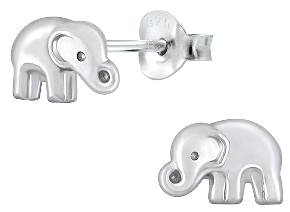 Aww So Cute 92.5-925 Sterling Silver Elephant Stud Earrings for Kids Girls Pure Silver (ER1626)