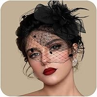 Masedy Fascinators Hats for Women: Vintage Feather Mesh Tea Party Headband Lace Veil Clip for Weddings Church