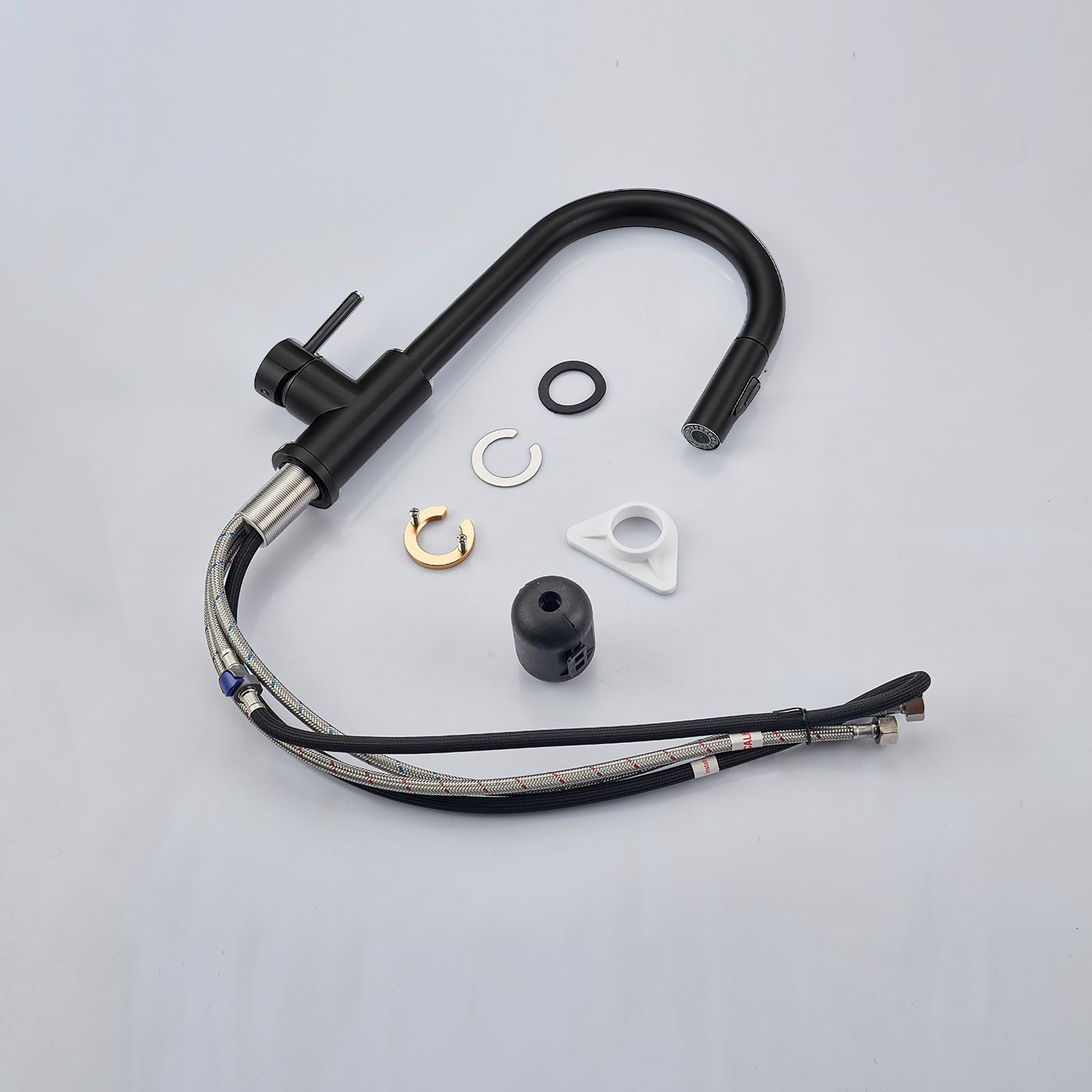 Aica Grifo de cocina, grifo de cocina, negro, extensible, giratorio 360°, grifo mezclador de alta presión con manguera flexible de 27 pulgadas, grifo monomando para fregadero de cocina