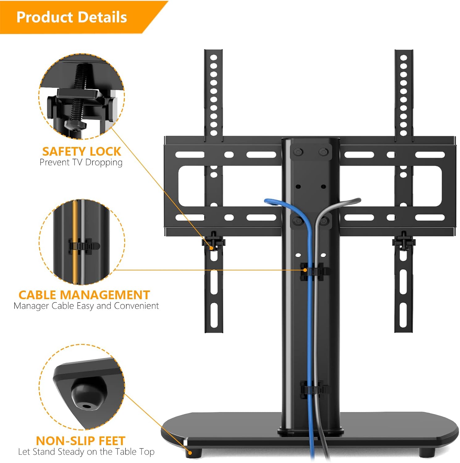 5Rcom Universal TV Stand, Height Adjustable 27 32 37 40 43 46 50 55 60 inch tv Stand, Swivel TV Stand for Bedroom, Living Room, Holds up to 88 lbs, TV Stand Mount