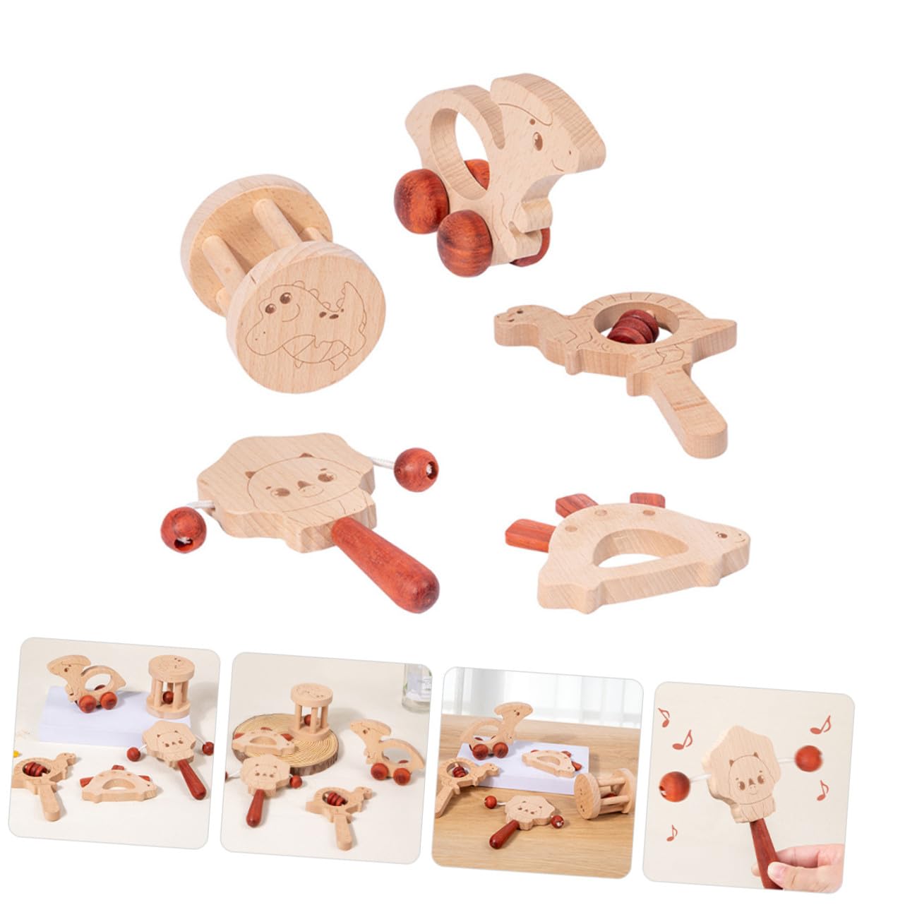 Sonagli in Legno per Ragazzo Ragazza, Set 5 Pezzi Beige, Giocattolo