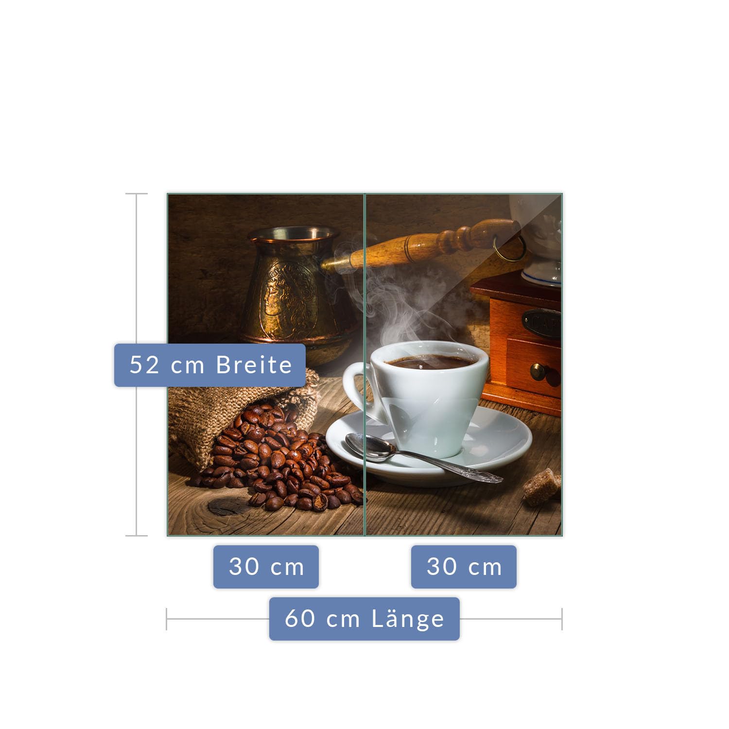 Herdabdeckplatte Abdeckung Ceranfeld Abdeckplatte Schneidebrett 2-Teilig 60x52 Kaffee Kaffeebohnen Weiss Spritzschutz Glasplatte Ceranfeldabdeckung Herdschutz Sicherheitsglas Glasschneidebrett 2x30x52