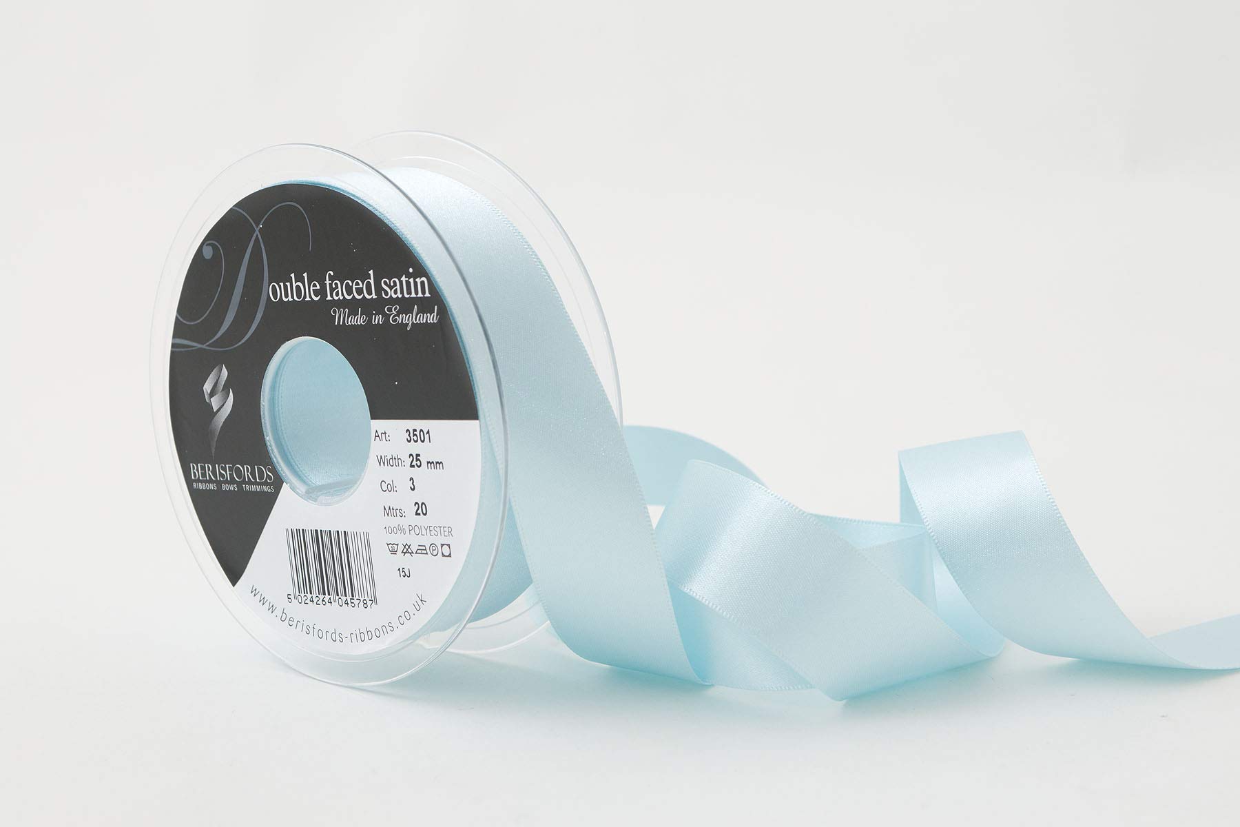 Berisfords Double FACE Poly Satin Ribbon, Sky, 10.5x10.5x3 cm