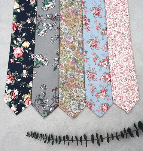 Image of BELLUNO Men's Cotton Floral Skinny Tie, 2.5 inch Width, with Gift Box
