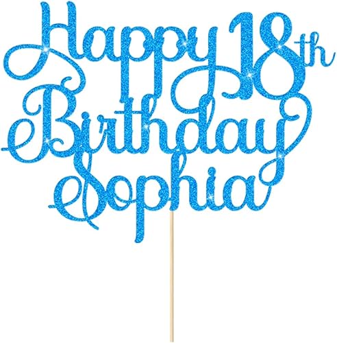 Decoraciones personalizadas para tartas de cumpleaños número 18, decoración para tartas con purpurina personalizada con cualquier edad y nombre para