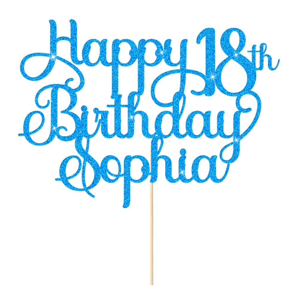 Personalised Happy Birthday Cake Topper 18th Birthday Cake Topper Cake Decorations Custom Glitter Cake Toppers with Any Age & Name for 18th 21st 30th 40th 50th 60th(Blue)