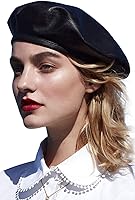 WETOO PU Leather Black Beret Hat for Women - Adjustable French Artist Beret Cap, Soft & Stylish