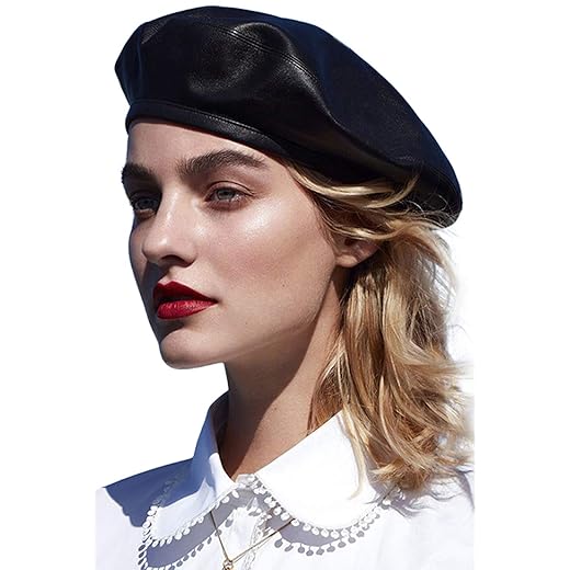 WETOO Women Beret Hat PU Leather Beret French Black Beret Artist Beret Cap