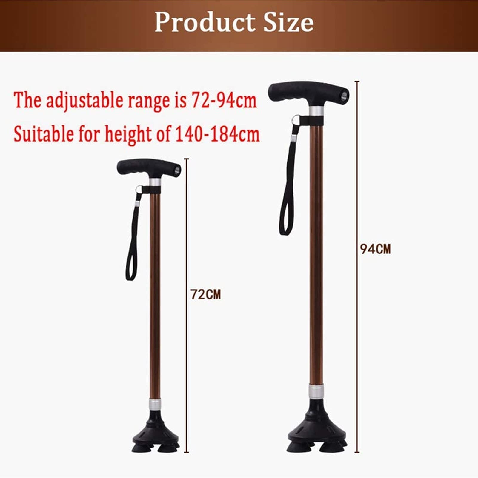 Altura ajustable bastones para mujeres y hombres, bastón de caminata ajustable con luz LED, bastón de aluminio para la artritis de ancianos, personas mayores y discapacitados, mango ergonómico y base