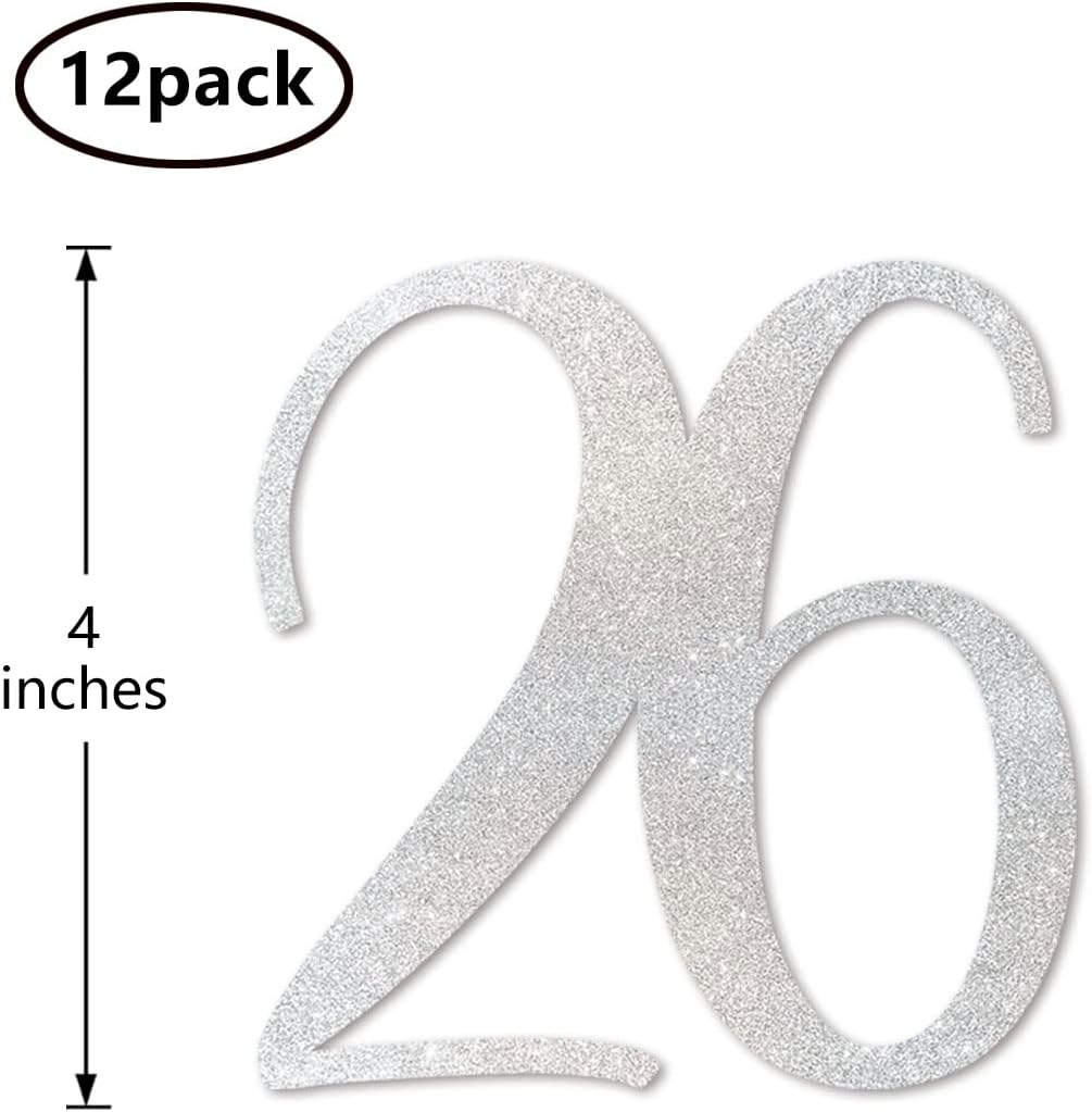 Silver Glitter 26 Cut-Out Numbers, 26th Birthday Party Anniversary Decorations DIY Essentials - Image 2