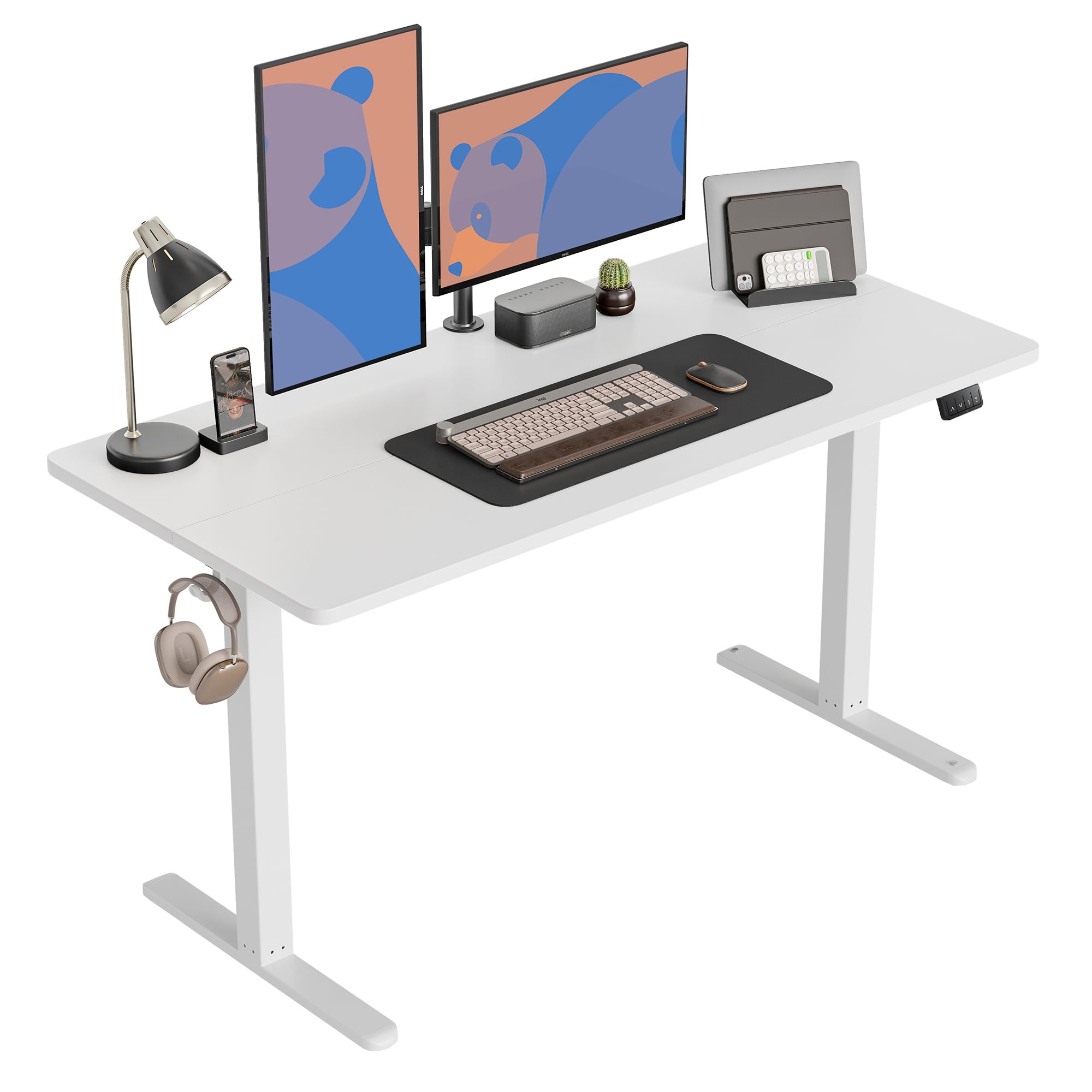 CubiCubi Schreibtisch Höhenverstellbar Elektrisch, 152 x 60 cm Stehpult T-Beine aus Stahl mit Funktions-Memory-Steuerung, Anti-kollisions System, Weiß Rahmen/Weiß Tischplatte