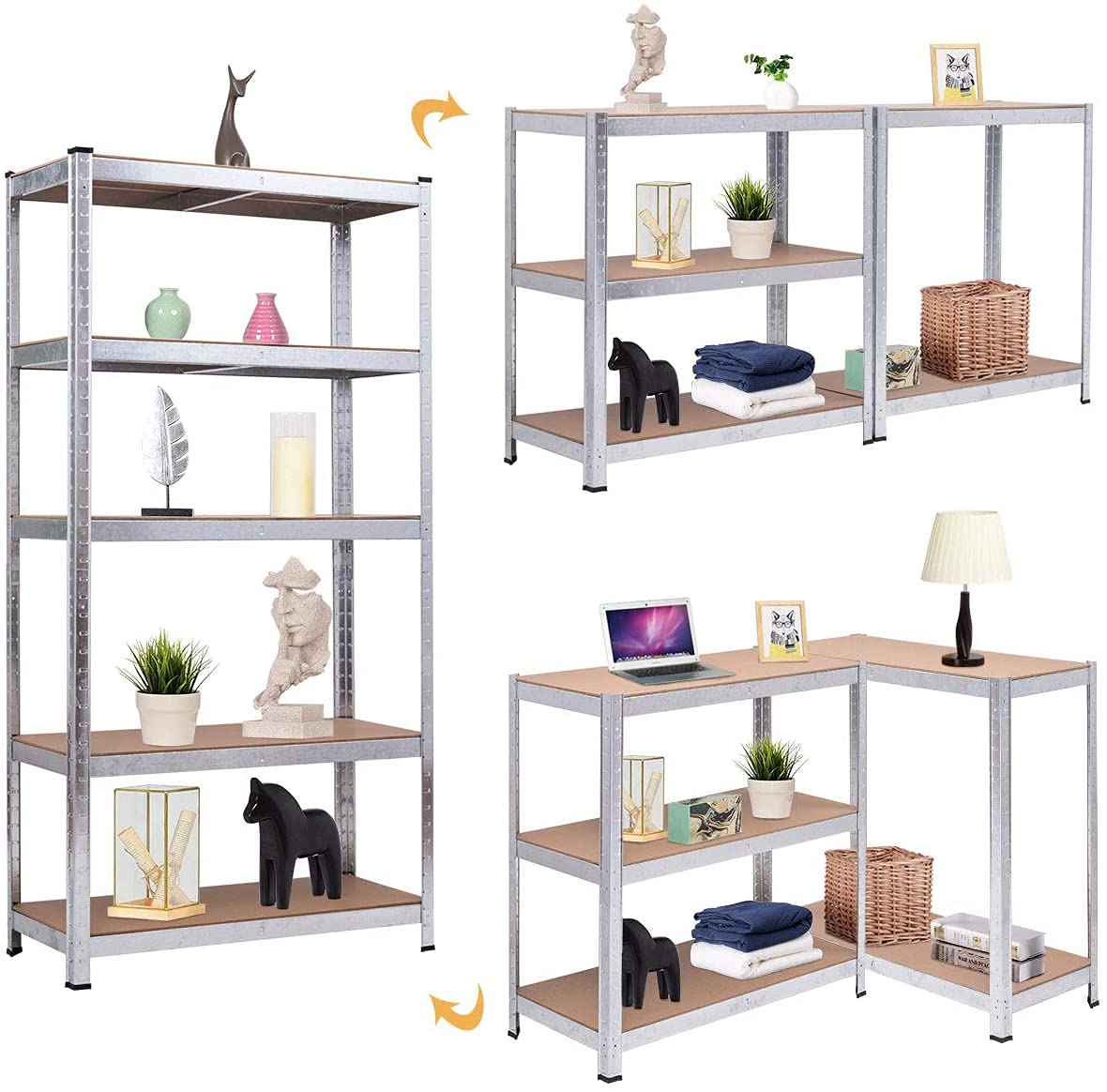 ERGOMASTER 5-Tier Steel Storage Shelves – Heavy Duty Garage Utility Rack, 72 X 16 X 72 Inches, Set Of 2, Bolt-Free Assembly