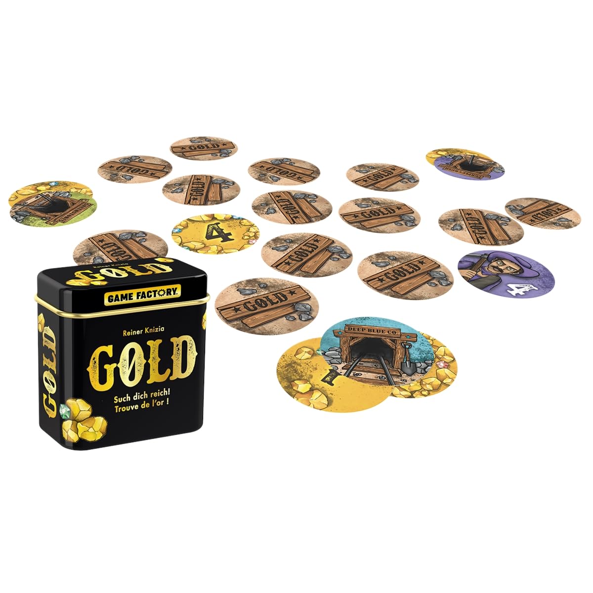 Image secondaire de Game Factory 646252 Gold Mini Jeu de Cartes dans Une boîte métallique Pratique, à partir de 6 Ans, idéal comme Jeu de Voyage ou