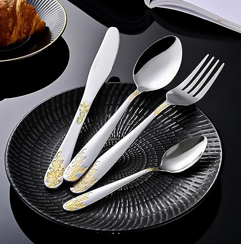 TWEE Juego de cubiertos de 70 piezas para 16 modernos juegos de cubiertos de acero inoxidable con patrón floral espejo pulido elegante juego de