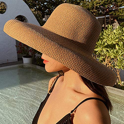 Sombreros de Verano for el Sol, Sombrero de ala Ancha for Mujer, Sombrero de Playa de Paja Panamá con Parte Superior Redonda for Mujer(Beige)