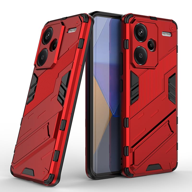 WBWONE Cover Per Xiaomi Redmi Note 12 Pro+ - Custodia Antiurto TPU + PC Con Supporto Nascosto, Stile Punk Rosso - 5