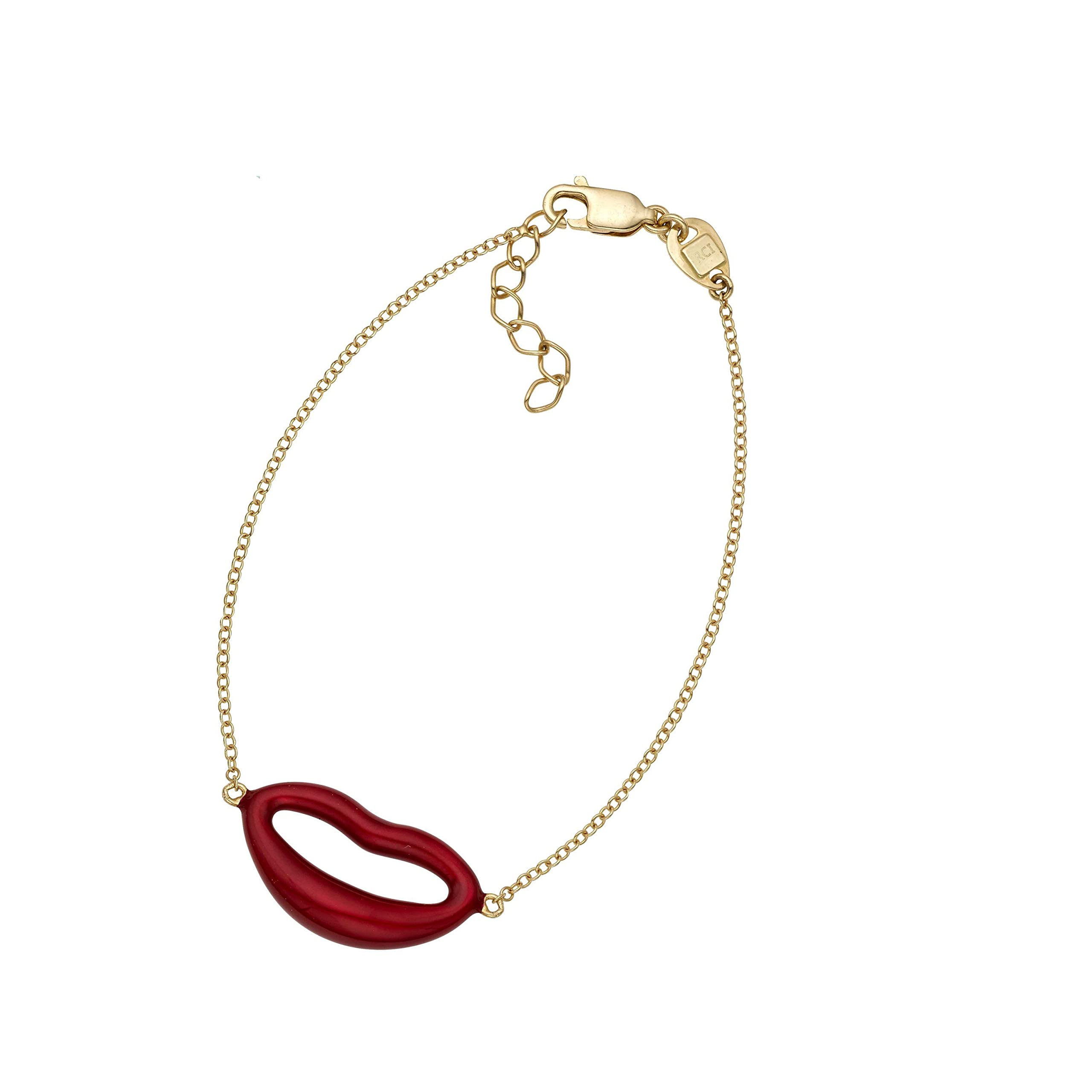 14K Yellow Gold 7" Italian Kiss Red Enamel Bracelet. Includes 2" extender, starting at 16" 7"