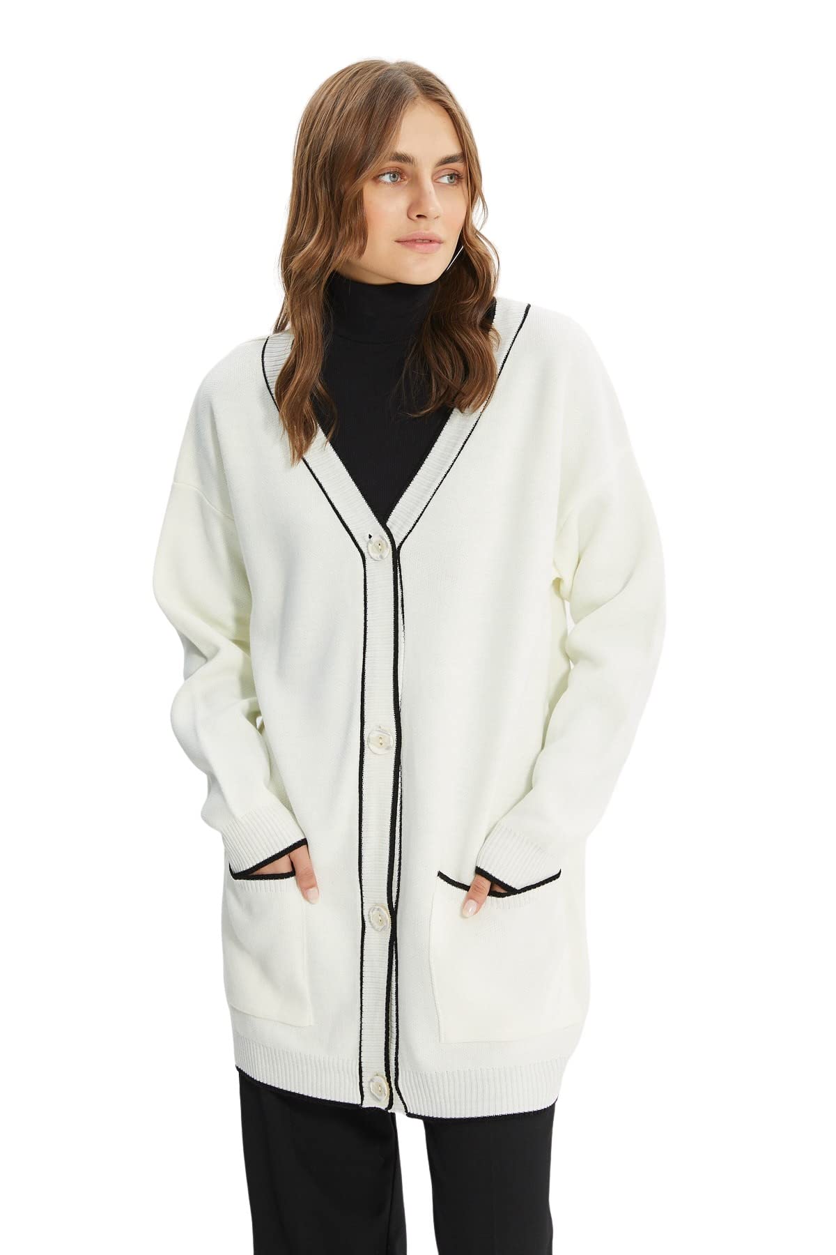 Trendyol Damen Ecru Gerade Lange Ärmel Regulär Hijab-Cardigan