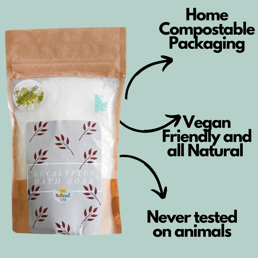 Eucalyptus Bath Soak, Made with Essential Oils,Natural Avocado Oil and Epsom Salts, Compostable Pouch, 225g - Image 3
