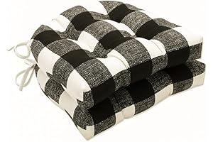 Pillow Perfect Buffalo Plaid Tufted Wicker Chair Pads with Ties