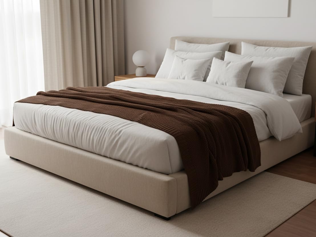 Sapphire Collection Handmade Knitted Throw, Chunky Knit Texture, 130x170 cm, Sofa and Bed (Brown)-image-15
