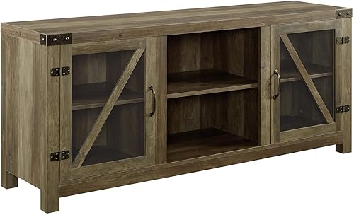 Walker Edison Wesley mueble moderno y rústico para televisores de hasta 65pulgadas, con puerta de cristal, 58pulgadas, roble rústico