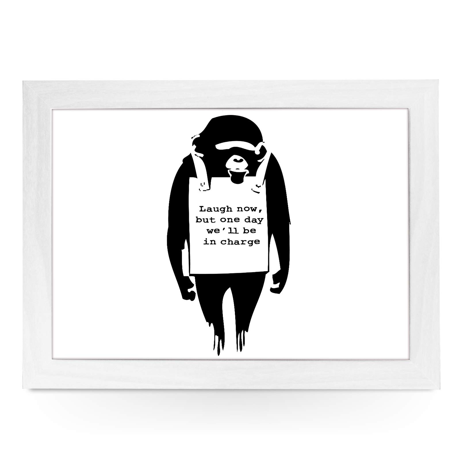 yoosh Portable Lap Desk Tray (Banksy Monkey) Handmade Wooden Frame, Beanbag Cushioned Bottom | Computers, Laptops, Meals, Food | L0016 White