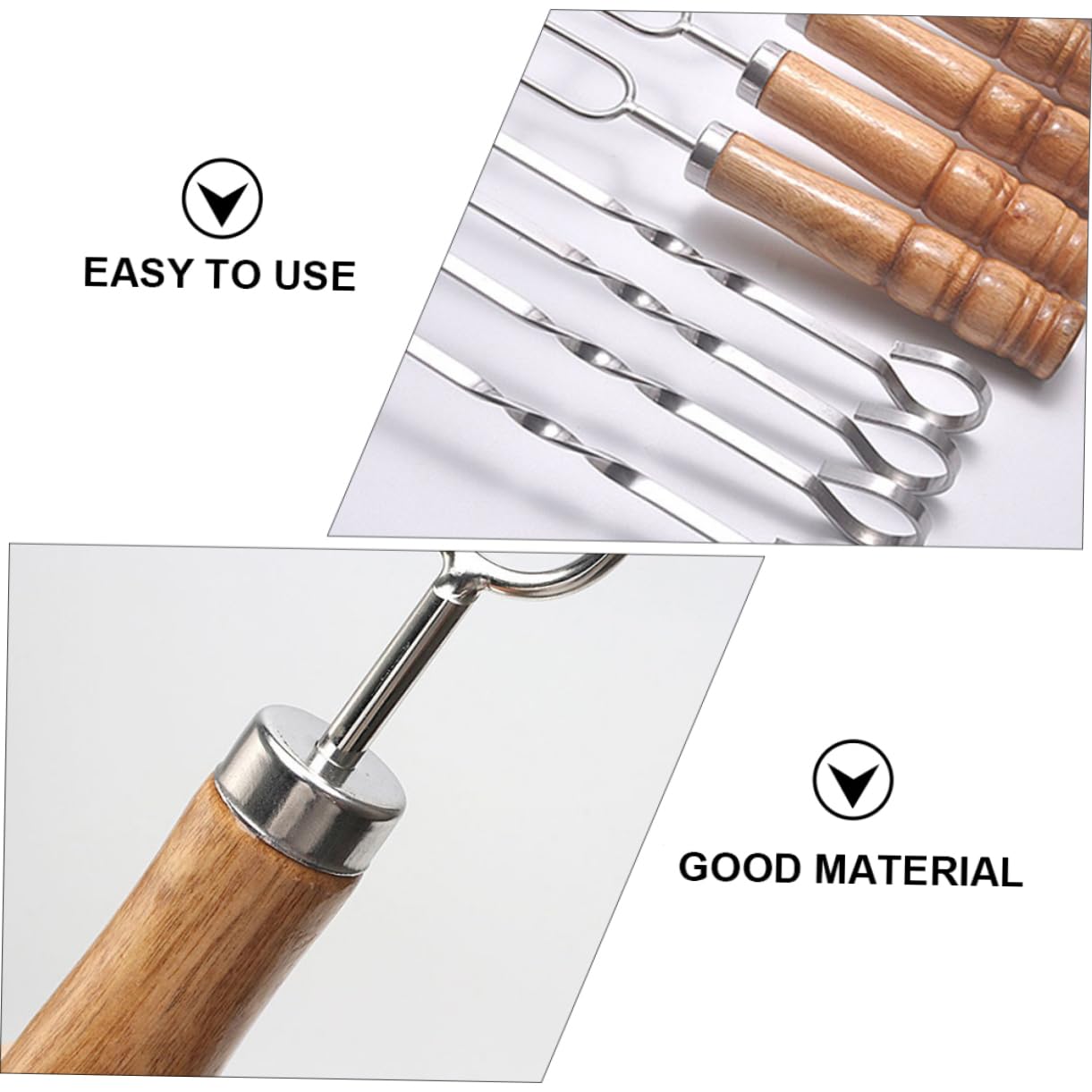 BESTonZON Brochetas de Barbacoa con Mango de Madera Antióxido 10 de Acero Inoxidable y Bolsa de Almacenamiento para Uso en Exteriores y Vida Diaria