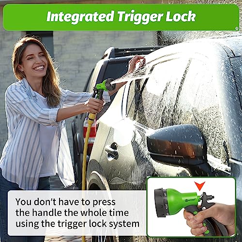 Image of AUTOMAN-Garden-Hose-Nozzle,ABS Water Spray Nozzle with Heavy Duty 7 Adjustable Watering Patterns,Slip Resistant for Watering Plants,Lawn& Garden,Washing Cars,Cleaning,Showering Pets - Green